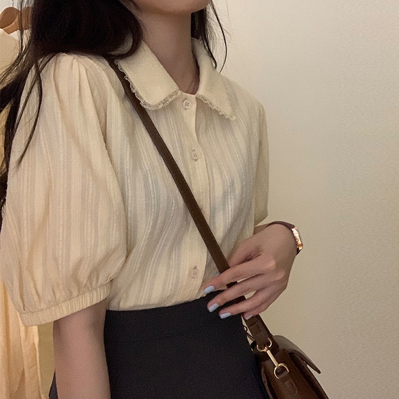 Áo Sơ Mi Tay Ngắn Cổ Búp Bê Phong Cách Hàn Quốc Thời Trang Mùa Hè Cho Nữ