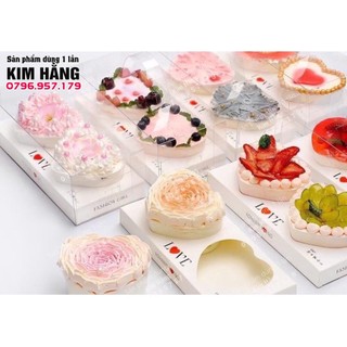 Set 10 hộp mica quai xách 2 ngăn tim đựng bánh mousse, tiramisu, panna cotta,.....