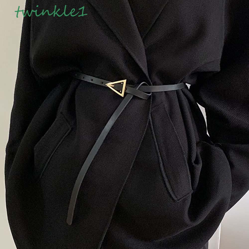 Thắt Lưng Da PU Mỏng Màu Đen Lấp Lánh Thời Trang Cho Nữ