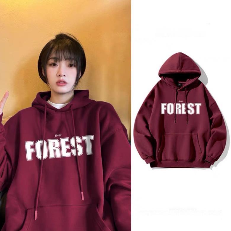 Áo hoodie FOREST MŨ 2 LỚP Chất liệu nỉ bôngform thụng nam nữ kiểu dáng unisexcó túi bụng và dây rút mũ mùa đông