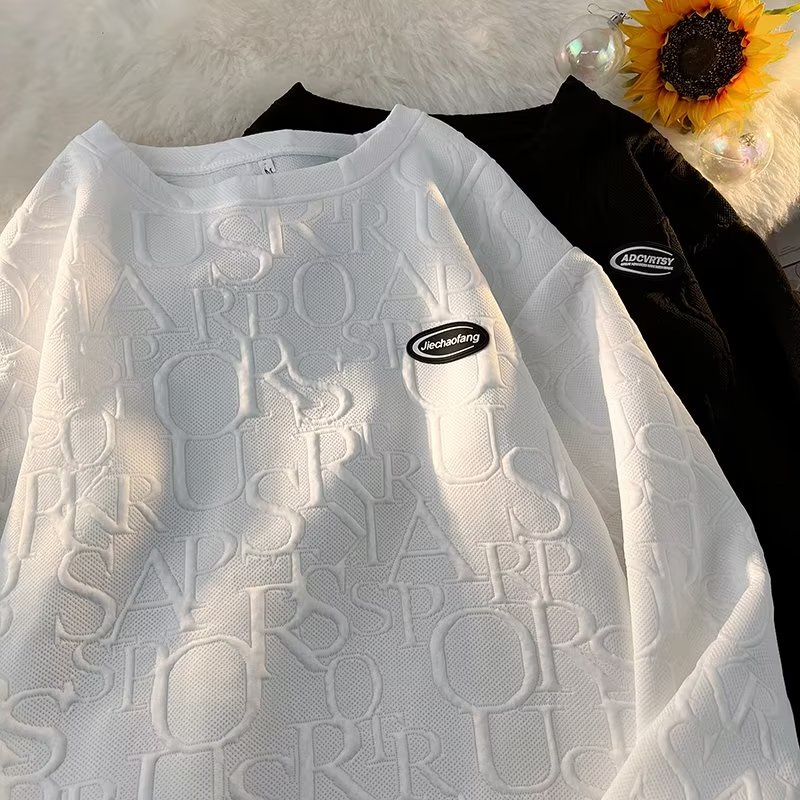 Áo Sweater Cổ Tròn Tay Dài Dập Nổi Chữ Waffle Phong Cách Mùa Thu Mới Cho Nam