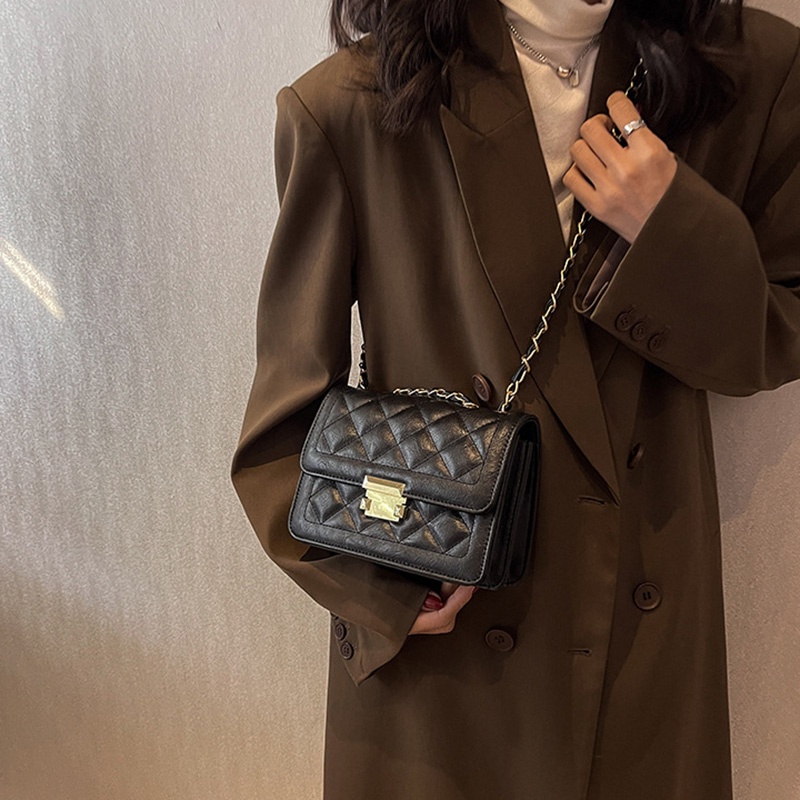 IELGY Túi Đeo Chéo Dây Xích Hình Thoi Màu Be Phong Cách Hàn Quốc Cho Nữ