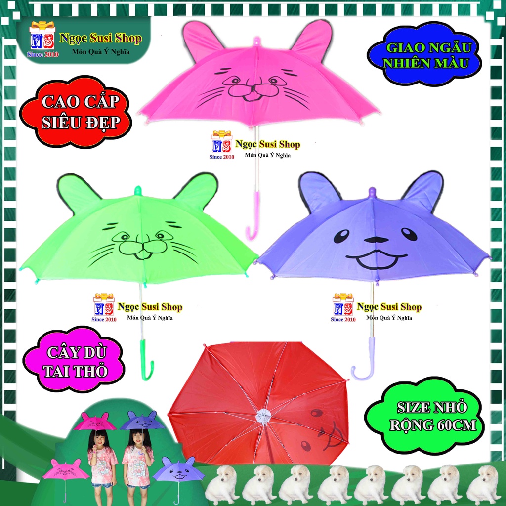 CÂY DÙ CHO BÉ TAI THỎ SIZE NHỎ 60CM SIÊU DỄ THƯƠNG DÙNG CHE NẮNG MƯA - Ô CHO BÉ
