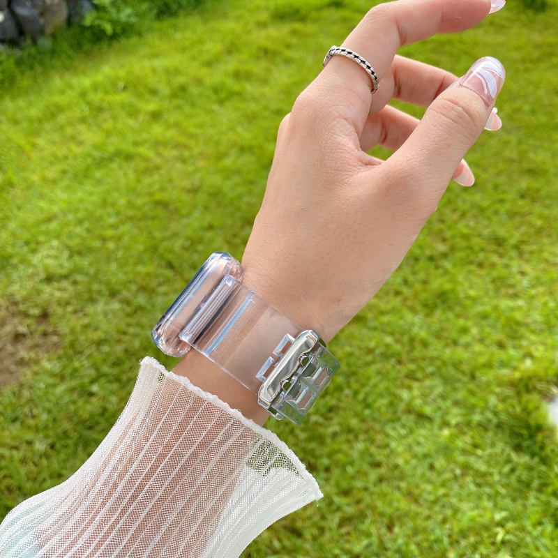 Ốp Silicone Trong Suốt Có Dây Đeo Cho Đồng Hồ Apple iWatch series 8 3 6 se 7 44mm 40mm 45mm 41mm 42mm 38mm