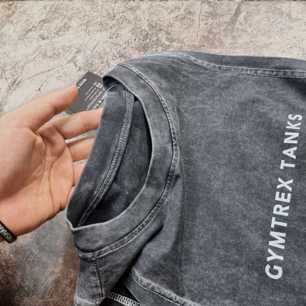 Áo tanktop tập gym nam cotton 100% phối màu wash SP223, Áo ba lỗ nam GYMTREX