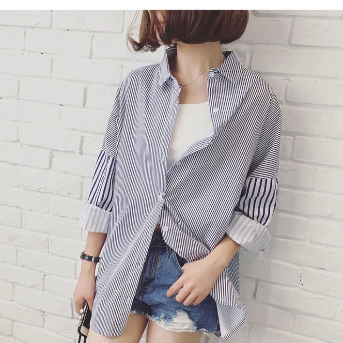Kemeja plus Size Áo Sơ Mi Voan Tay Cánh Dơi Dáng Rộng Phong Cách Thời Trang Hàn Quốc