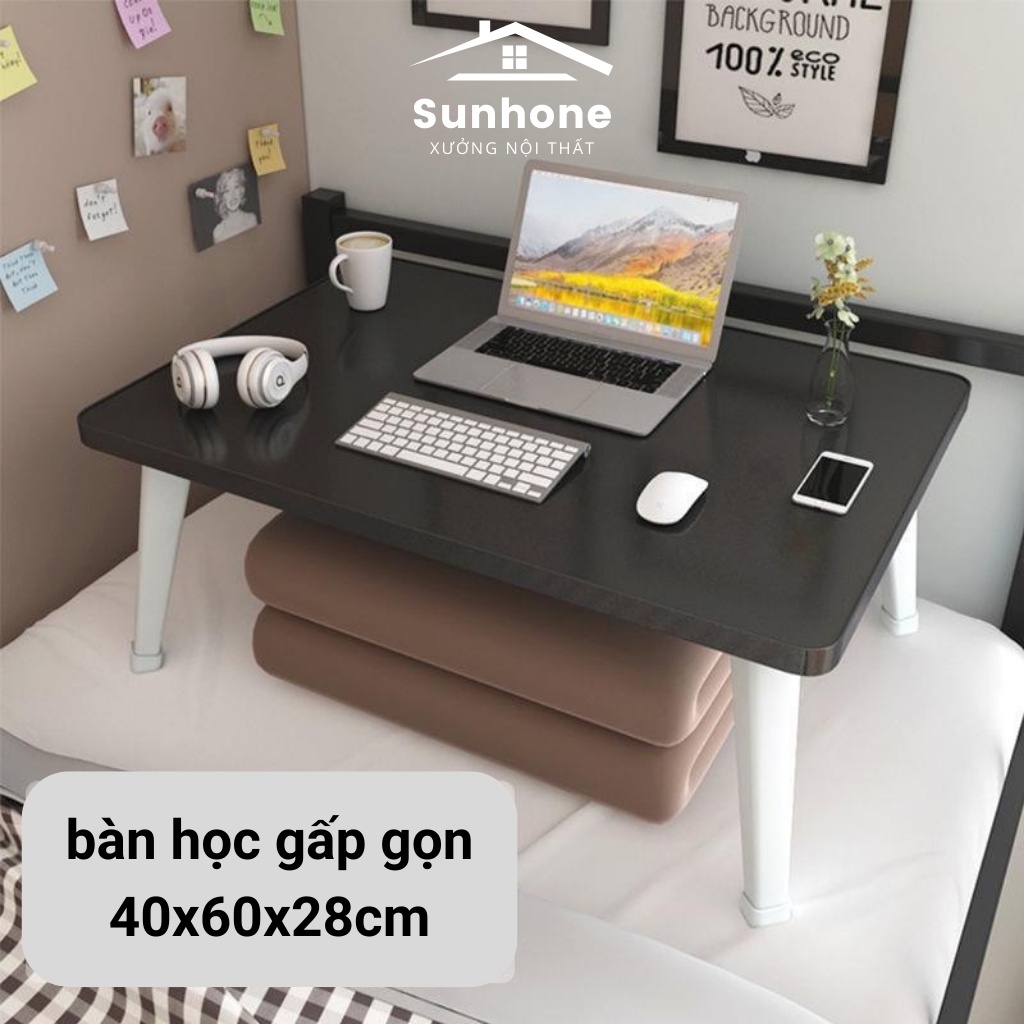 Bàn học gấp gọn sinh viên, học sinh,  bàn chân nhựa cứng 40x60x28 cm mặt gỗ mdf bền đẹp