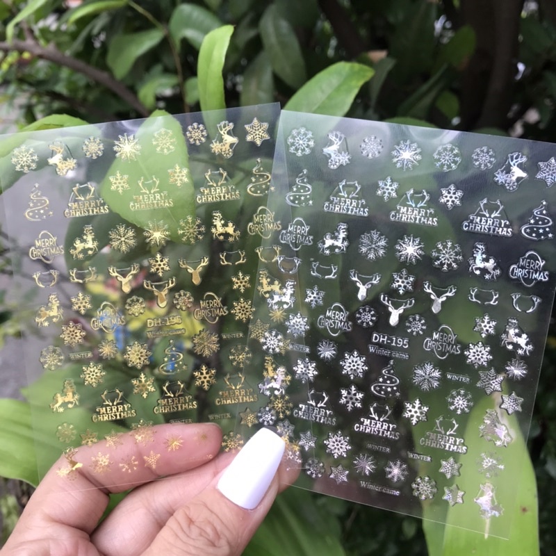 Sticker Noel dán móng nail Giáng sinh vàng bạc
