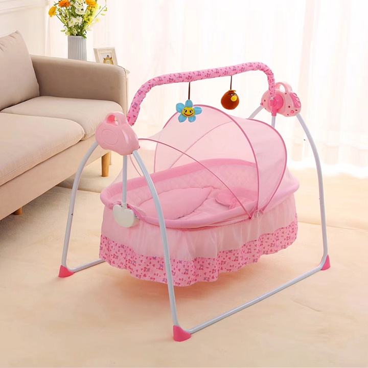 Nôi điện cho bé, Nôi điện đưa tự động kèm màn có điều khiển từ xa kích thước 118 x 64 x 75 cm