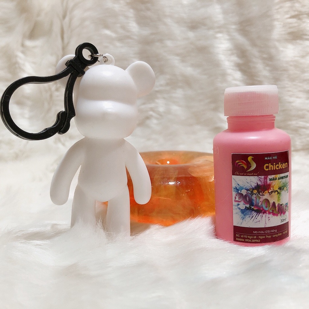 Phôi móc khóa gấu Bearbrick màu trắng 2 kiểu dáng loại mới có lỗ cắm ở chân phụ kiện DIY đổ màu tượng nhựa đồ chơi