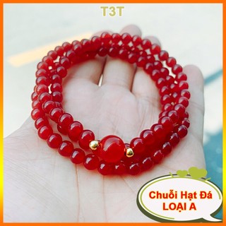 Vòng tay chuỗi đá phong thuỷ 108 hạt màu đỏ đủ size 6 8mm, Tràng hạt đeo tay nam nữ may mắn - Tặng hộp đựng - T3T