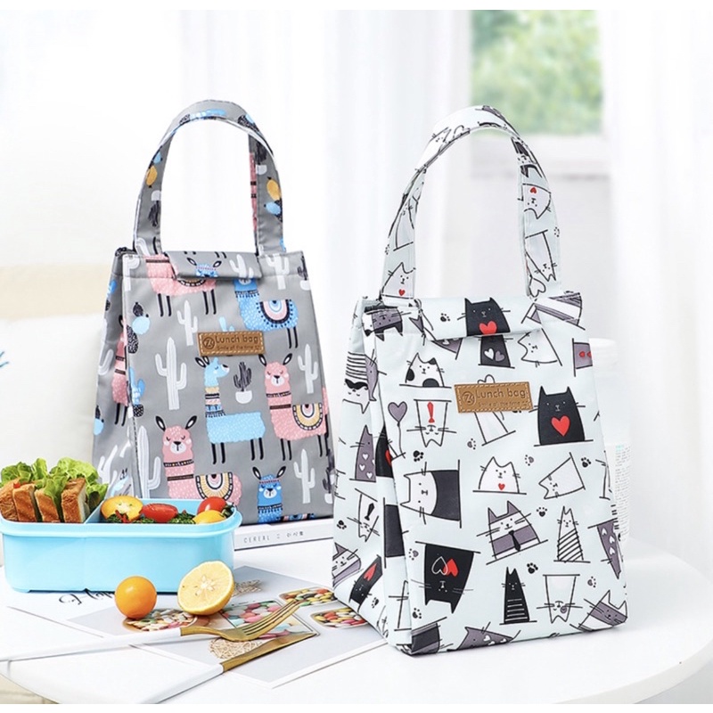 Túi giữ nhiêt đựng hộp cơm, túi đựng hộp cơm văn phòng chống nước họa tiết dễ thương - size lớn