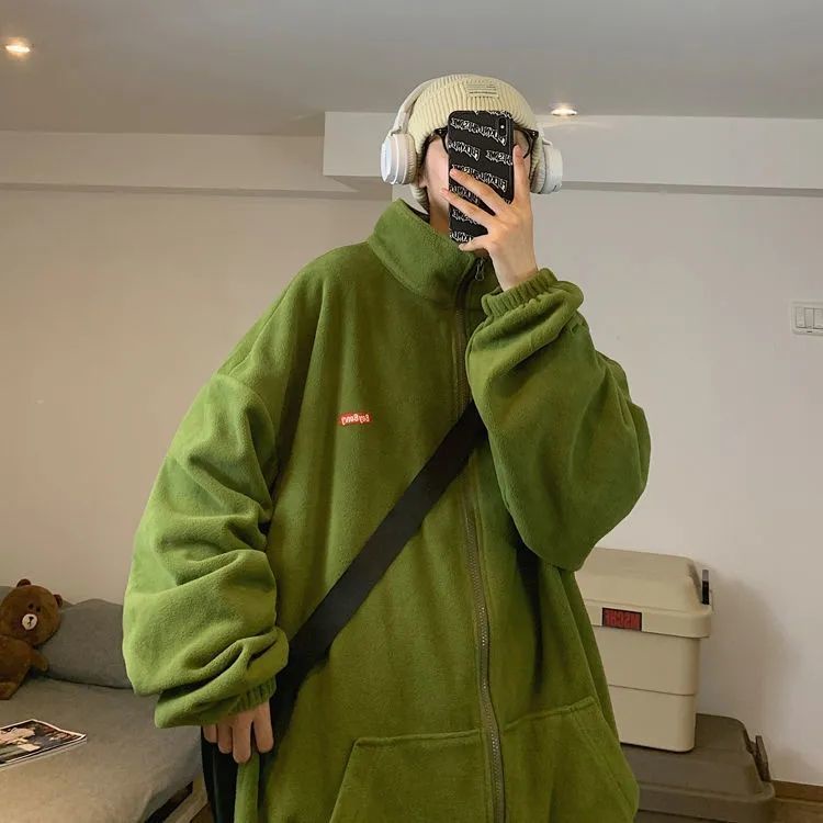 Áo Khoác Nhung Dày Dặn Cổ Đứng Dáng Rộng Phong Cách Hàn Quốc Cho Nữ