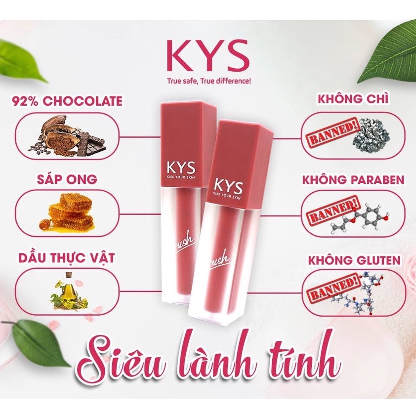 Son Kem Lì Cam Cháy Chocolate Không Chì KYS Crush 3.5g Mềm Môi Lâu Trôi Nhiều Màu Hot