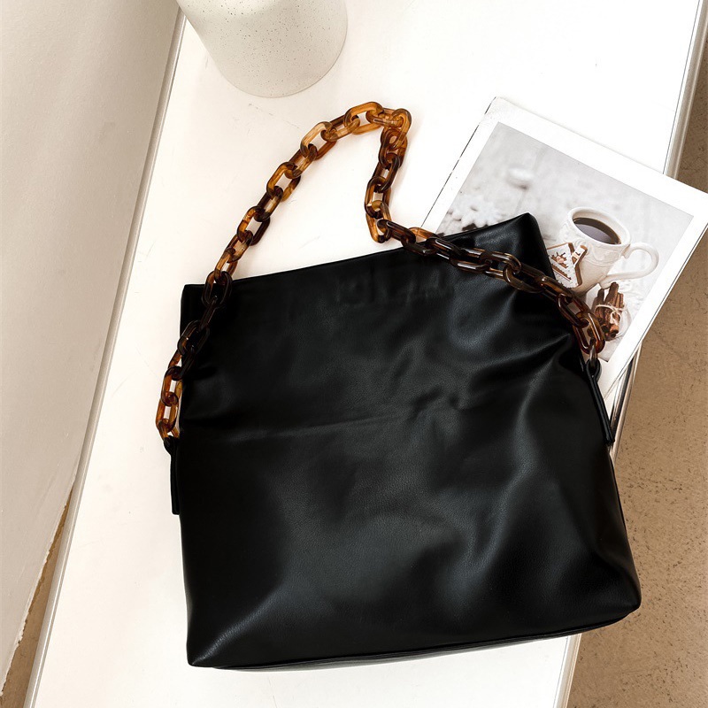 IELGY Túi Đeo Chéo Da Mềm Cỡ Lớn Phối Dây Xích acrylic Thời Trang Cho Nữ