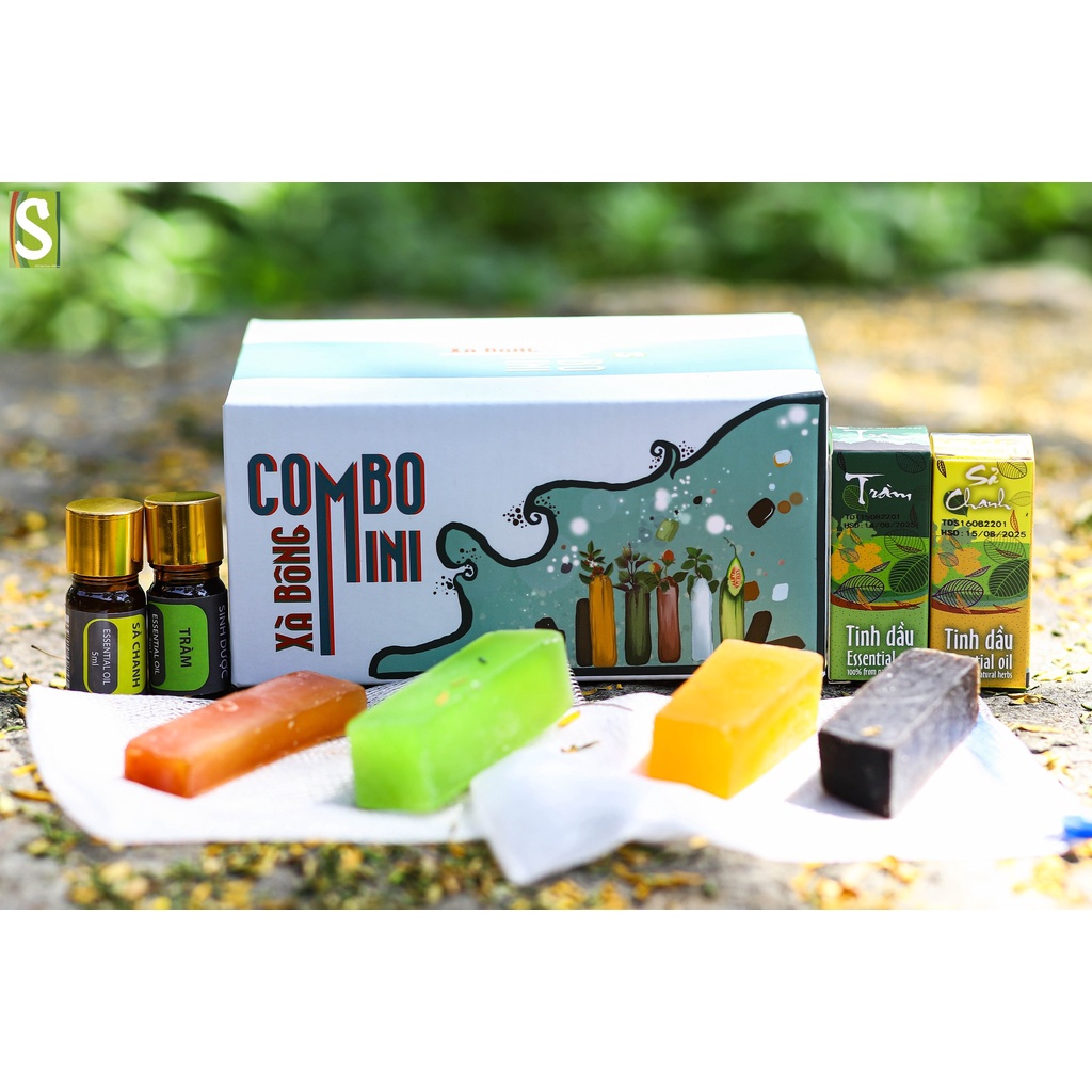 Combo xà bông mini 500g - Tặng kèm 2 túi lưới + 2 Tinh dầu. HTX Sinh Dược. Chiết suất từ Thảo Dược Tự Nhiên.