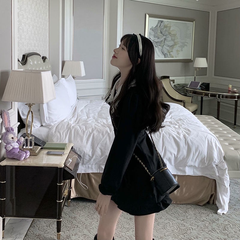 IELGY IELGY Đầm Ngắn Tay Dài Cổ Chữ v Phong Cách Hàn Quốc Cho Nữ