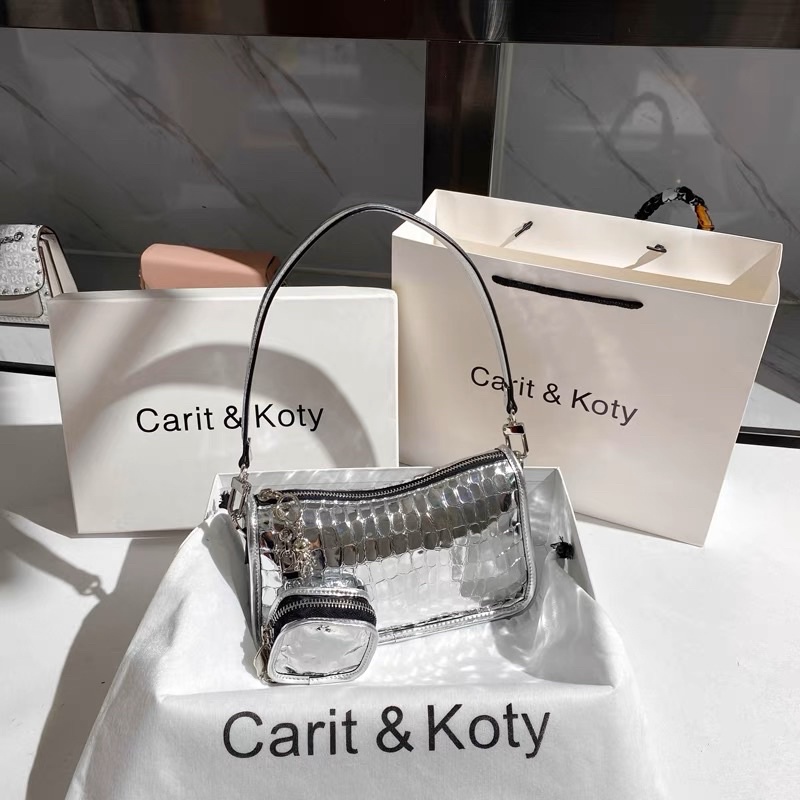 N215-Carit Koty túi đeo vai màu bach bóng cao cấp mới