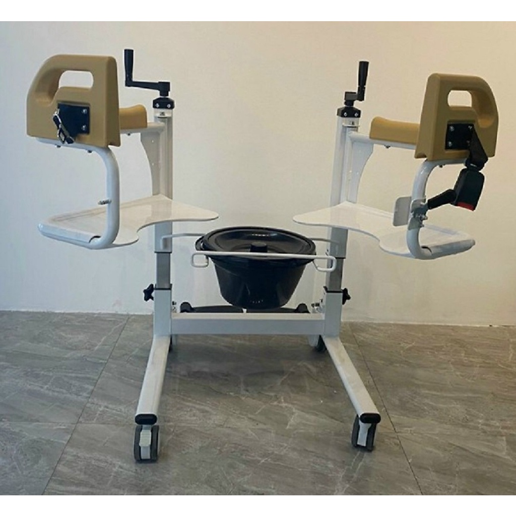 Xe nâng hạ bệnh nhân có bô vệ sinh, xe lăn ghép 2 mảnh, xe lăn