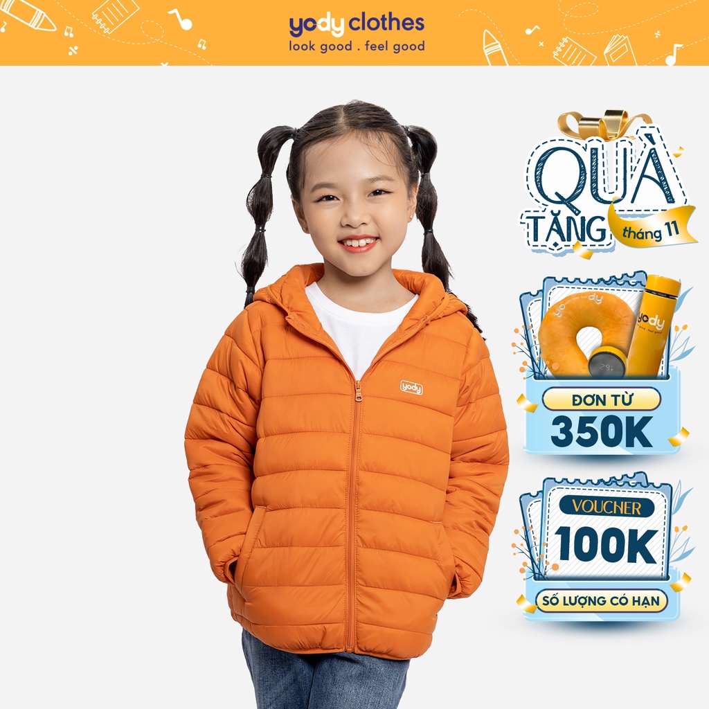 Áo phao trẻ em YODY mùa đông cho bé dài tay có mũ ấm áp PHK5001