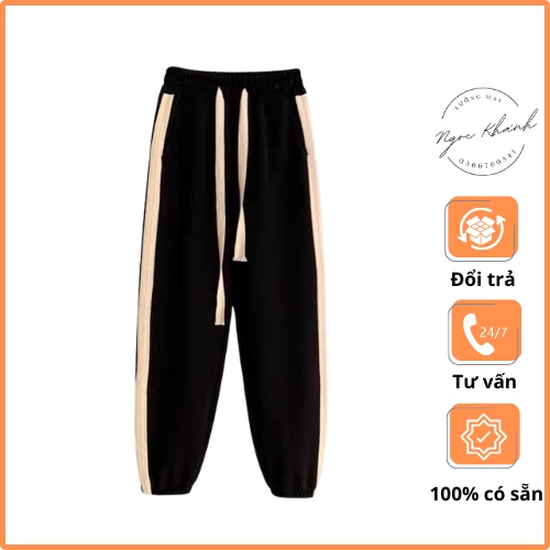 Quần jogger nữ nỉ thể thao ống rộng sọc kẻ cạp chun dây rút bo gấu MS282 xưởng may Ngọc Khánh