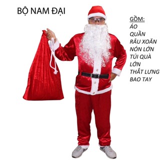 Combo Bộ quần áo Ông già Noel vải Nhung cao cấp gồm 7 món dành cho người lớn