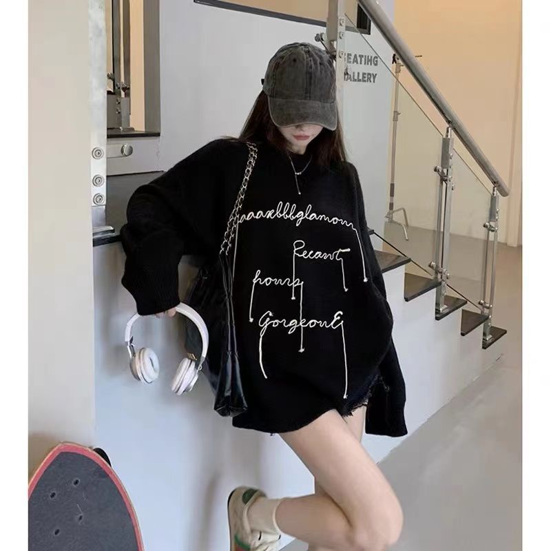 Jiashucheng Áo Sweater Dáng Rộng Thêu Chữ Feel Thiết Kế Tua Rua Phong Cách Mới Mùa Thu Cho Nữ