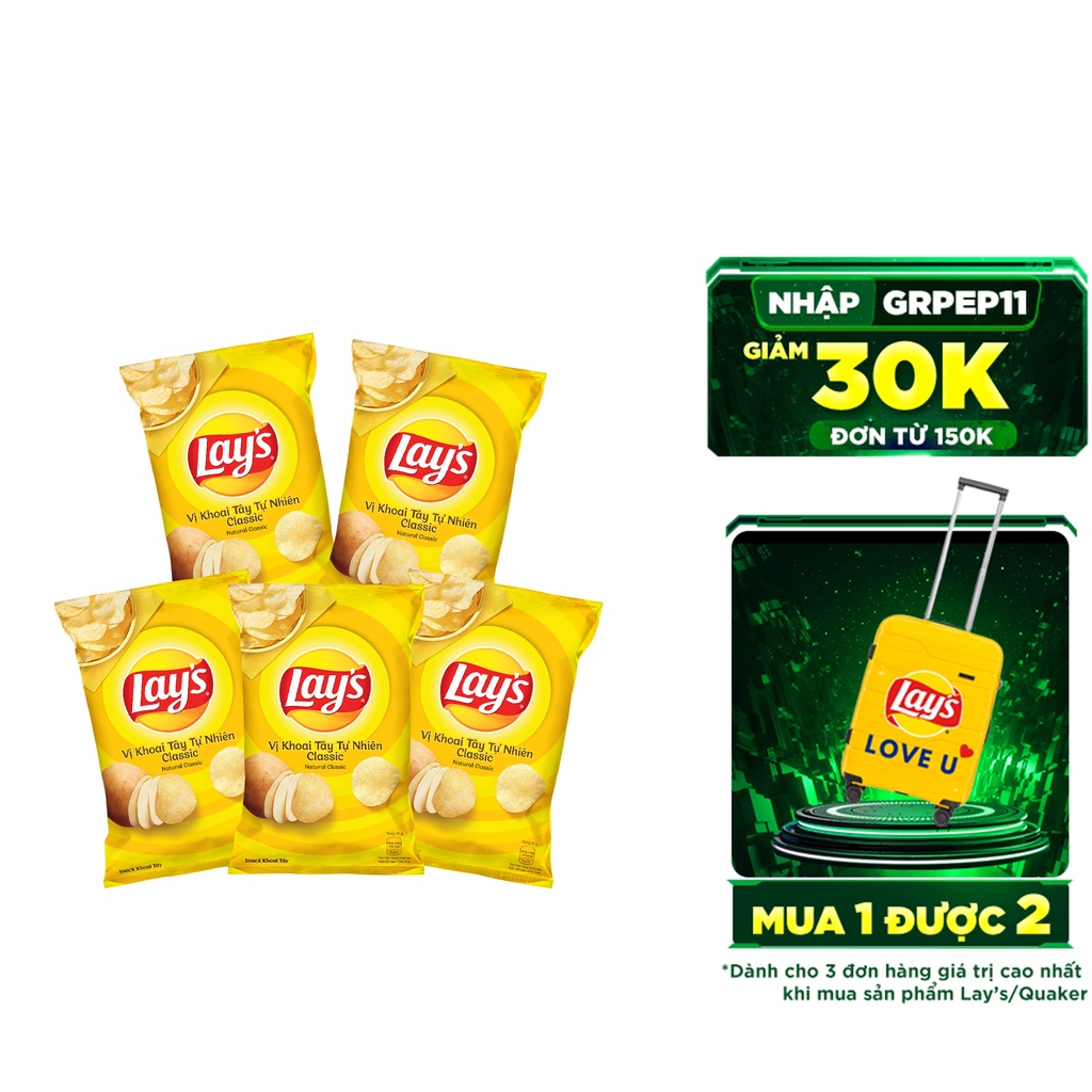 Combo 5 Snack Khoai Tây Lay's vị Khoai Tây Tự Nhiên gói 95g/gói