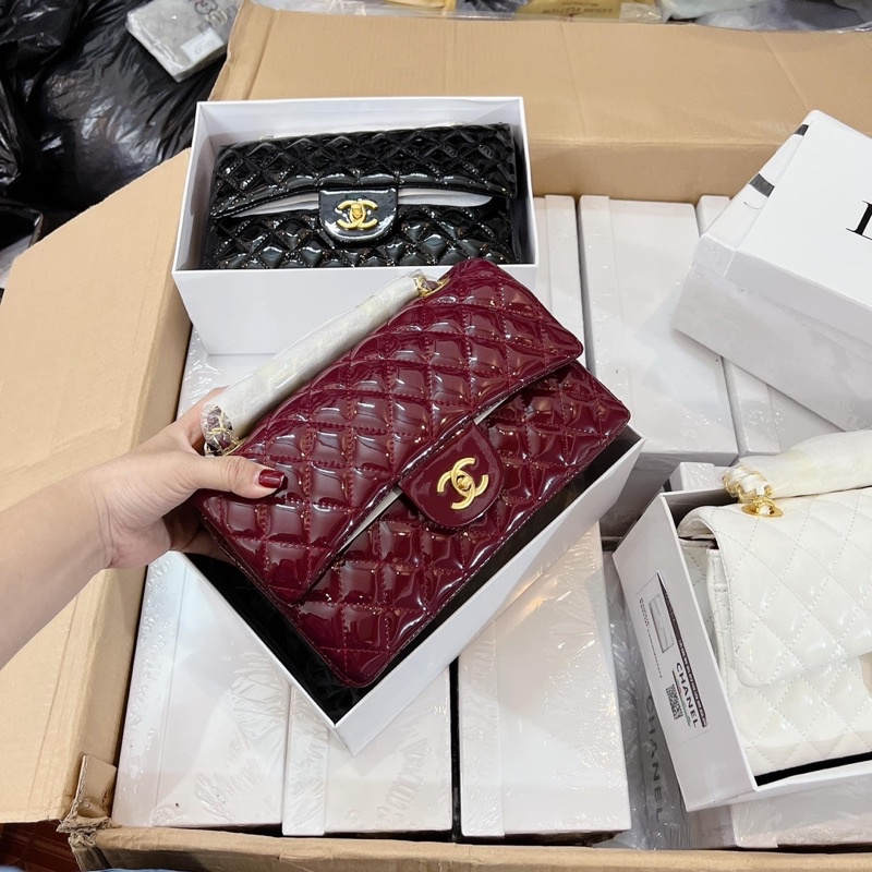 Túi C Classic Chần Trám Da Bóng Size 25cm