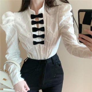 Áo Sơ Mi Nữ Thắt Nơ Dài Tay Mỏng Mới