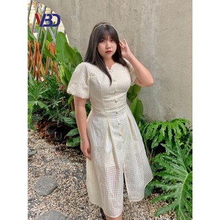 Đầm caro phối nút bọc Bigsize DA013