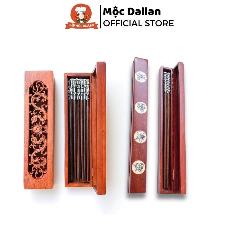 Hộp gỗ đựng đũa cao cấp gỗ hương tự nhiên chạm khảm tỉ mỉ, thích hợp làm quà tặng - Mộc Dallan