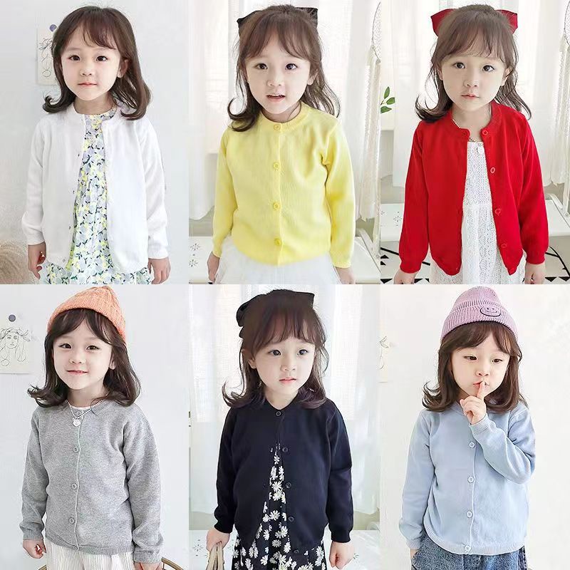 Áo Khoác Cardigan Dệt Kim Mỏng Thời Trang Mùa Thu Cho Bé Gái