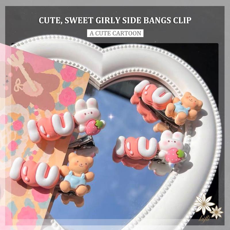 Kẹp Tóc Mái Bên Họa Tiết Thỏ Dâu Hoạt Hình Ngọt Ngào Dễ Thương Ngọt Ngào Thời Trang Mùa Thu