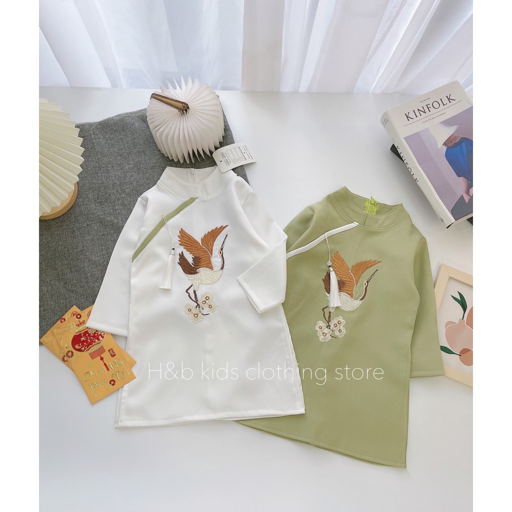 ÁO DÀI CÁCH TÂN HẠC TRẮNG HOA ĐÀO STYLE HÀN QUỐC CHO BÉ TRAI