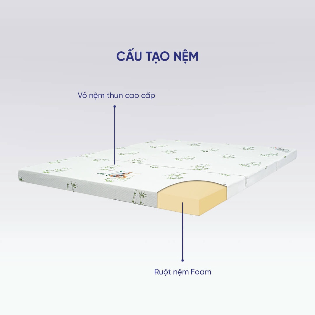 Nệm Foam Amando Coco 10cm gấp 3 tiện lợi chống vi khuẩn nấm mốc hiệu quả hàng chính hãng Vua Nệm