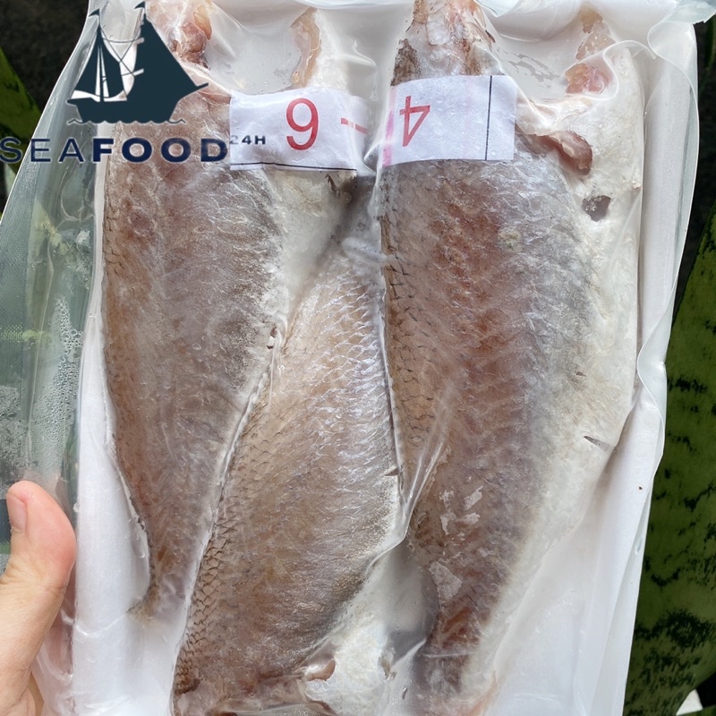 Khô cá đù 1 Nắng, loại lớn size 4-6 con/kg. Đóng gói hút chân không, Khay 500gr.