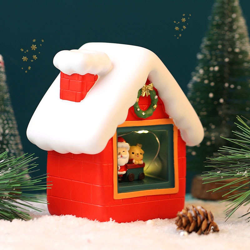 Đèn ngủ hình Ngôi nhà Giáng Sinh hình Ông già Noel tặng quà Ráp biểu cảm dễ thương dùng làm quà tặng, trang trí phòng ng