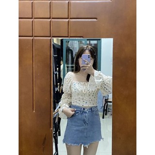 (Ảnh thât) ÁO CROP HOA VIO THƠ MỘNG