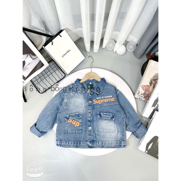 Ak19 Áo khoác jean Supreme chất jean bụi chuẩn jean cực đẹp sz đại 25-33kg