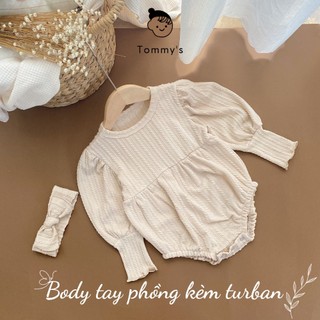 Body tay bồng phom bí kèm turban cho bé gái 0-24 tháng tommy house