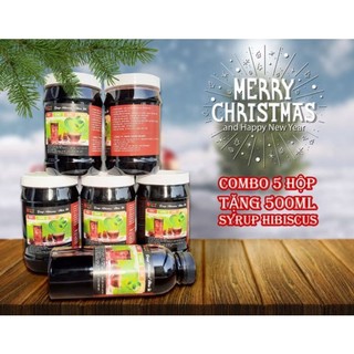 Combo 5 hộp hibiscus/siro atiso đỏ có mứt hoa tặng kèm 500ml sirup nguyên chất đậm đặc