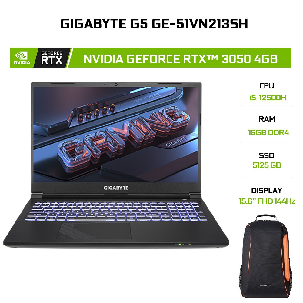 Laptop Gigabyte G5 GE-51VN213SH i5-12500H | 16GB | 512GB | GeForce RTX™ 3050 4GB