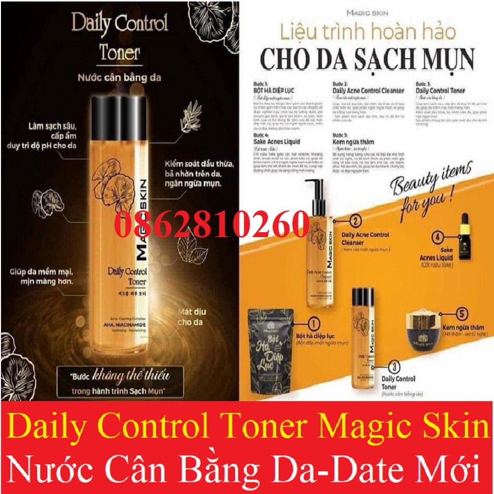 Daily Control Toner Magic Skin Nước Cân Bằng Da cấp ẩm dưỡng da triết xuất rau má &amp; tràm trà [Chính hãng Magicskin]