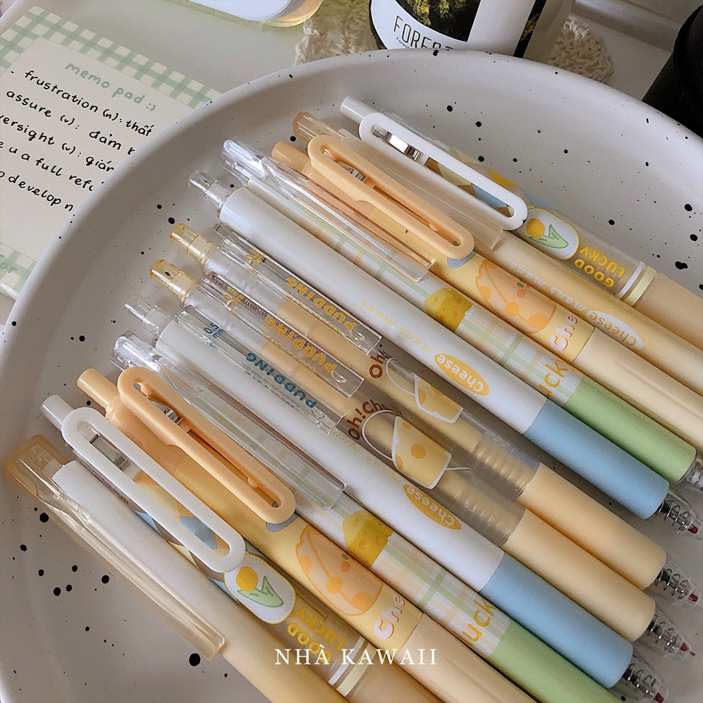 Bút gel bấm mực đen Umei Pudding phô mai ngòi 0.5mm