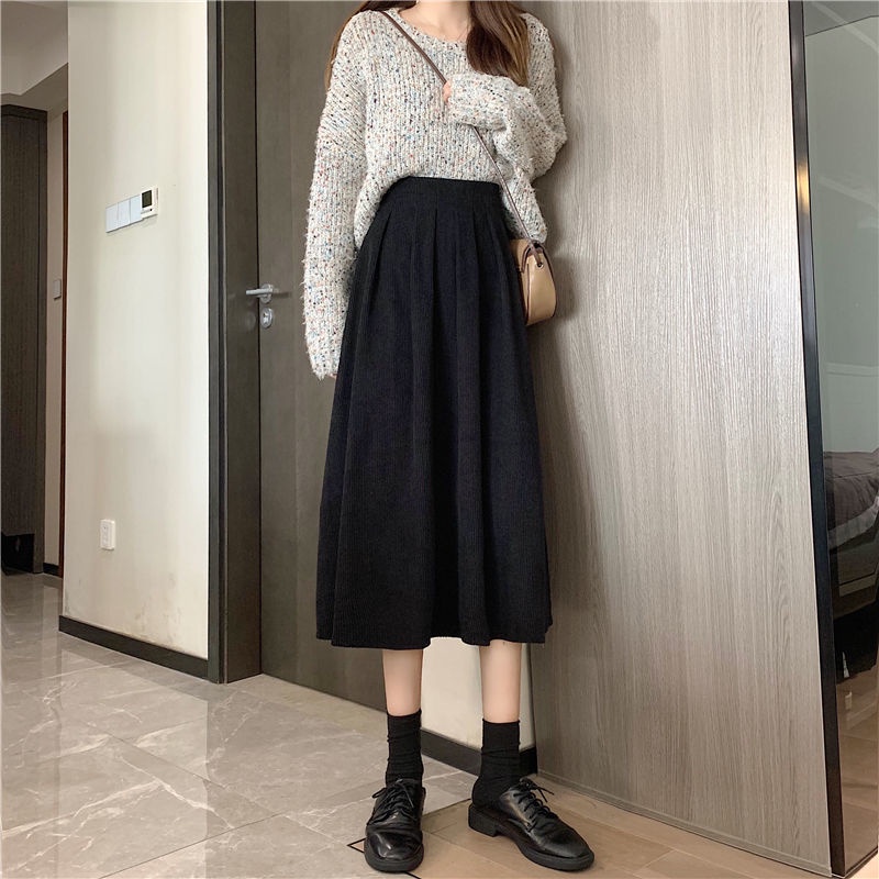 IELGY IELGY Chân Váy Lửng Vải Nhung Phong Cách retro Thời Trang Cho Nữ