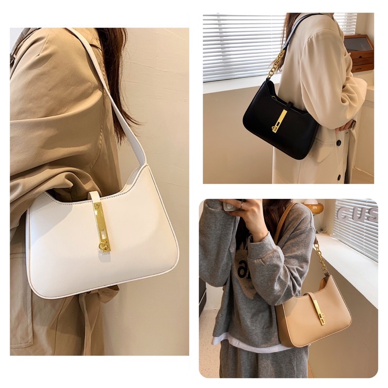 Túi kẹp nách công sở mới MM Bags túi đeo vai nữ dây da phối xích 2022 KNE78