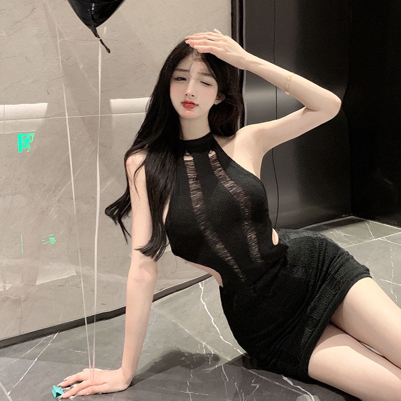 Đầm Dệt Kim Hai Dây Màu Đen Trơn Dáng Ngắn Thời Trang Mùa Hè Cho Nữ