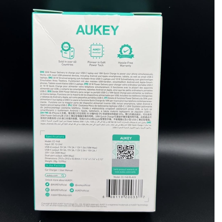 Tẩu sạc oto aukey cc-y48 công suất 48w pd30w hàng chính hãng - ảnh sản phẩm 2