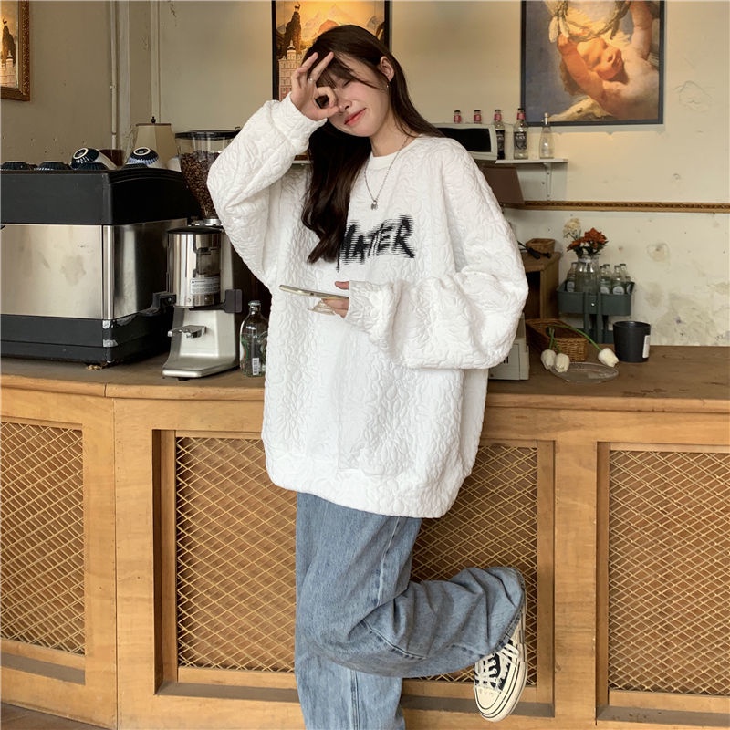 Áo Sweater Mỏng Dáng Rộng In Chữ Waffle Kiểu Hàn Quốc Thời Trang Mùa Thu 2022 Cho Nữ